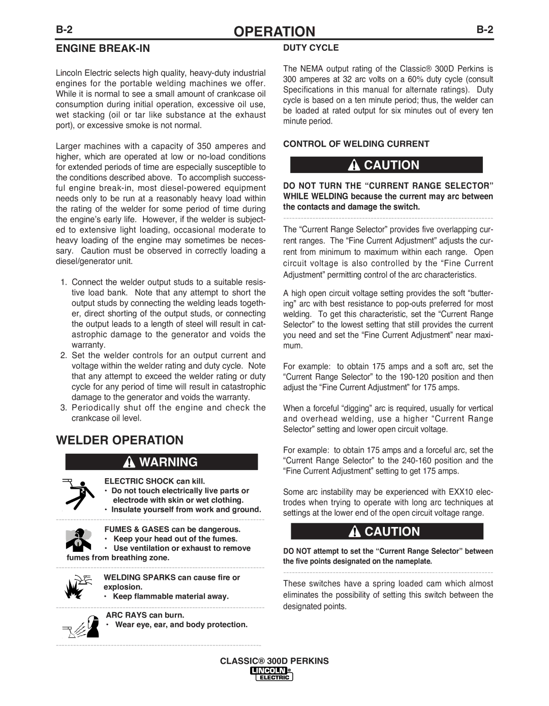 Lincoln Electric 11572 manual Welder Operation, Engine bREAK-IN 