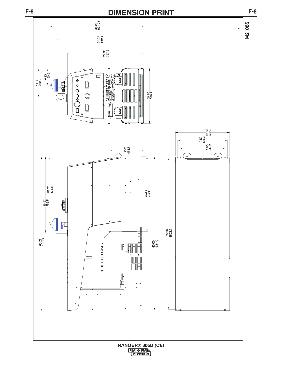 Lincoln Electric 11459, 11587, 11458 manual Dimension Print, M21086 