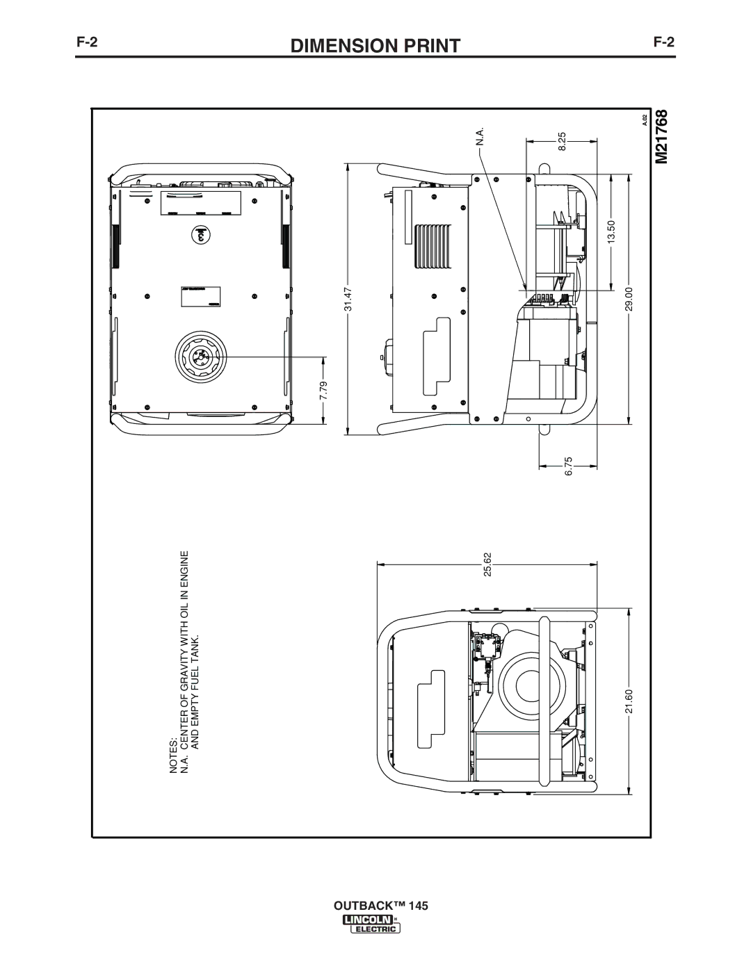 Lincoln Electric 145 manual Dimension Print 