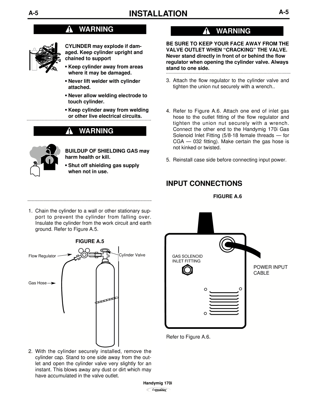 Lincoln Electric 170I manual Input Connections, Figure A.5 