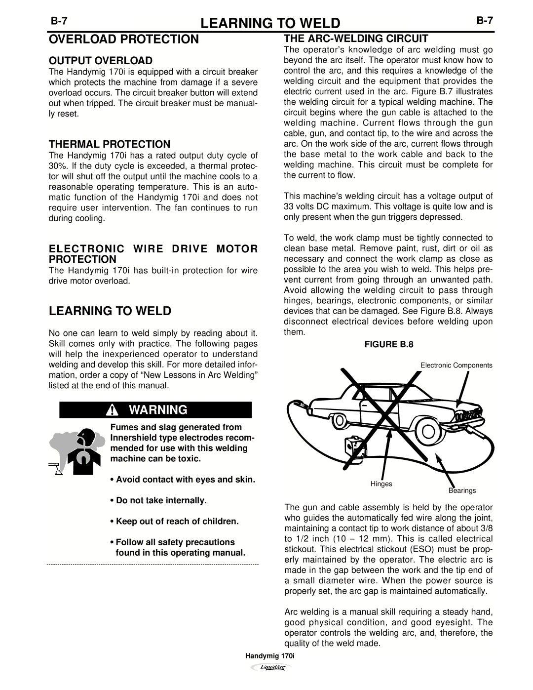 Lincoln Electric 170I manual Learning to Weld, Overload Protection 