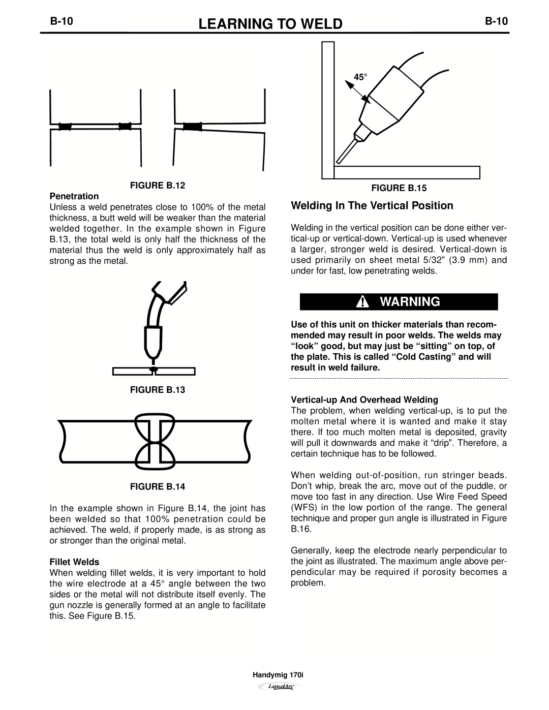 Lincoln Electric 170I manual Welding In The Vertical Position, Penetration, Fillet Welds 