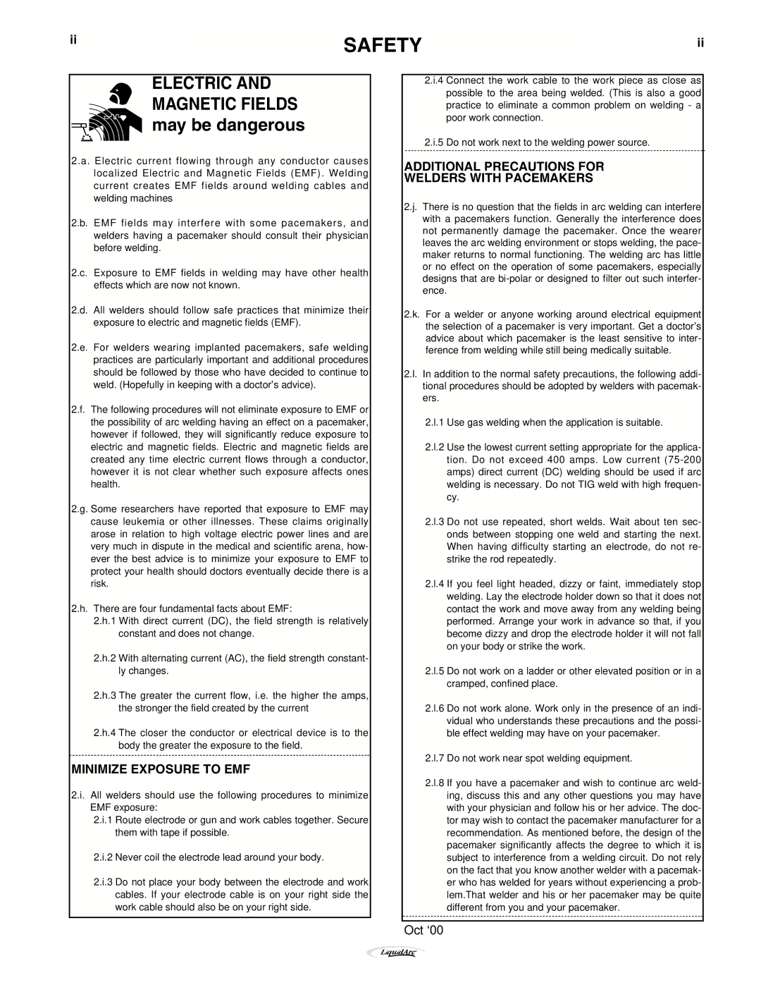 Lincoln Electric 170I manual Electric and Magnetic Fields may be dangerous 