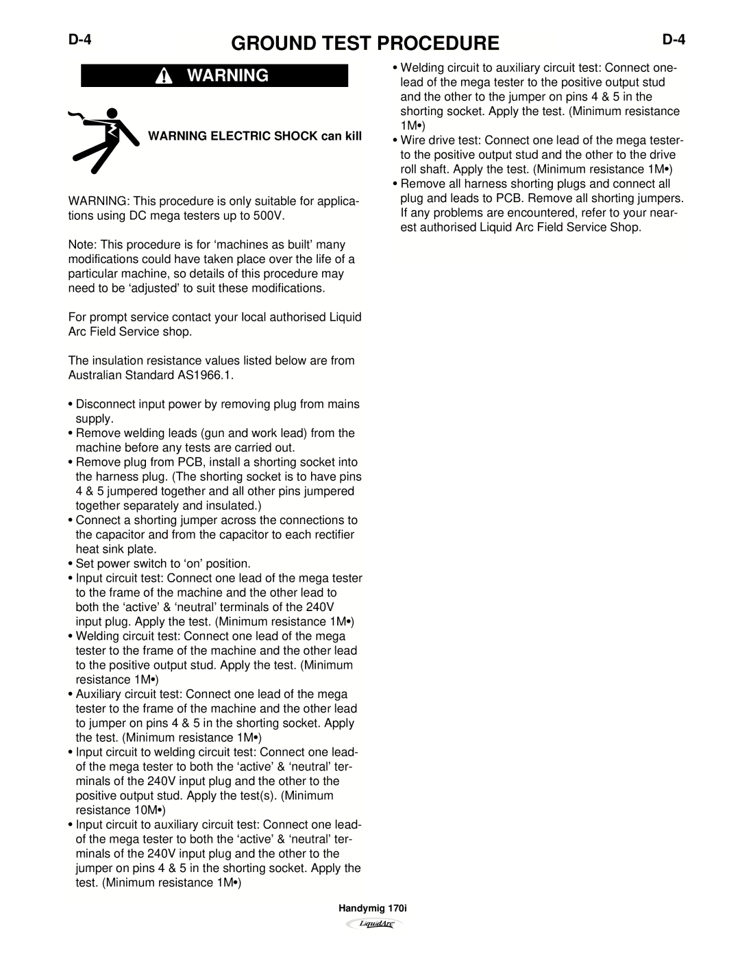 Lincoln Electric 170I manual Ground Test Procedure 
