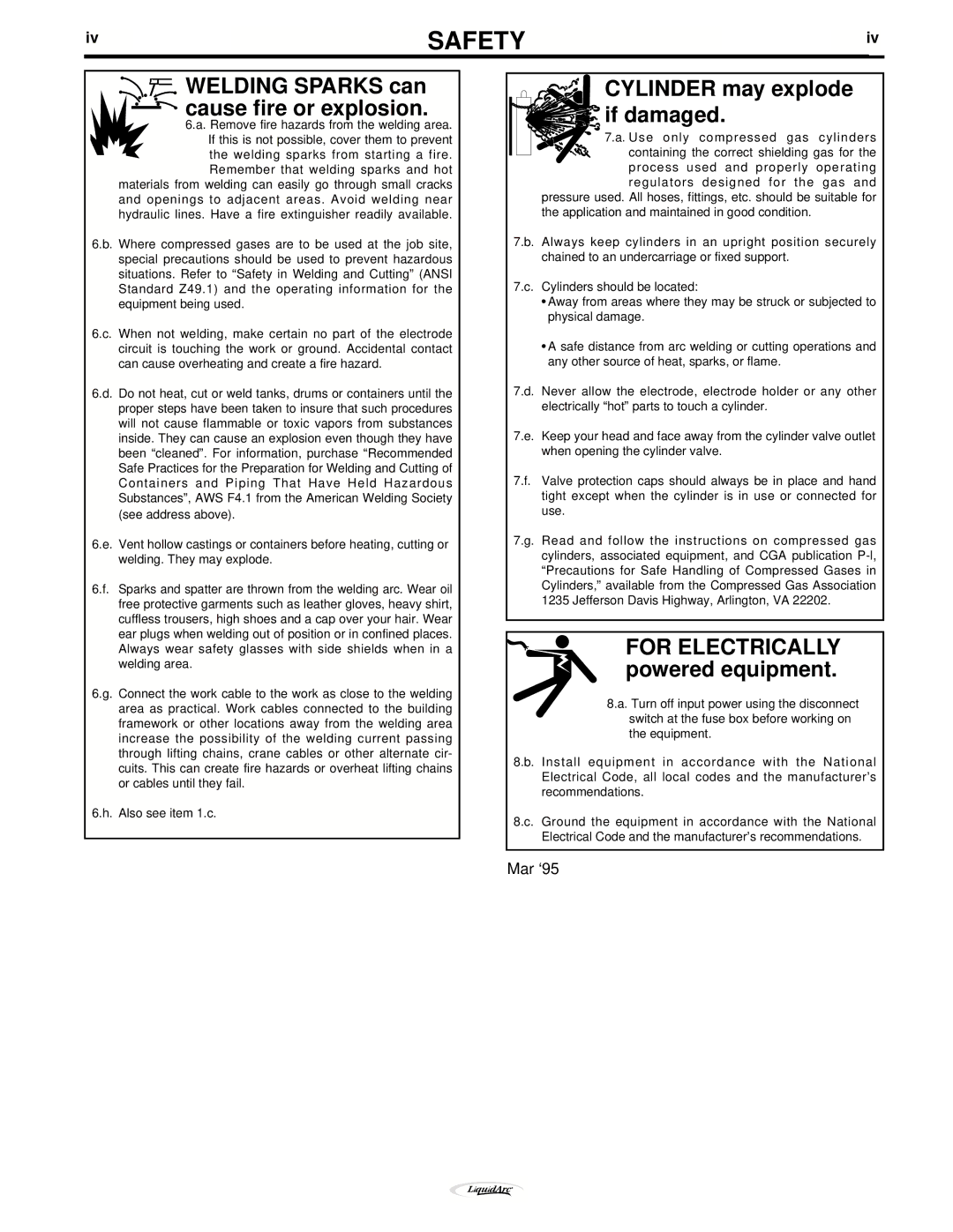 Lincoln Electric 170I manual Cylinder may explode if damaged, Welding Sparks can cause fire or explosion 