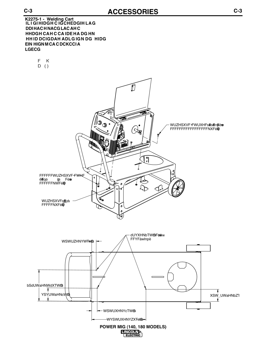 Lincoln Electric manual K2275 Welding Cart, POWER13-1/2342MIG.9mm140, 180 Models 