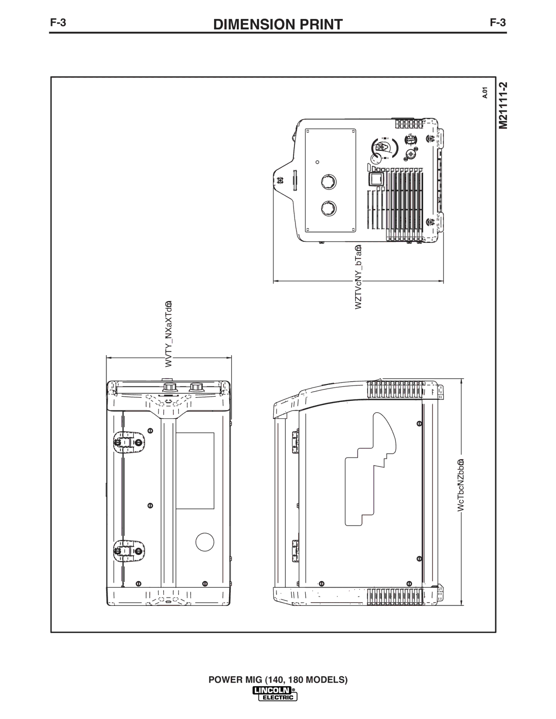 Lincoln Electric 180, 140 manual Dimension Print 