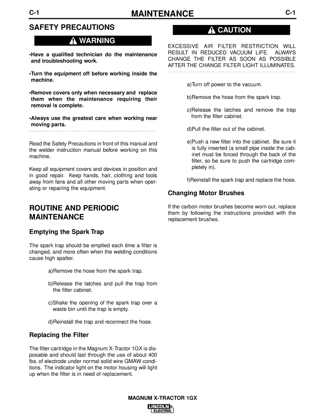 Lincoln Electric 1GX manual Routine and Periodic Maintenance 