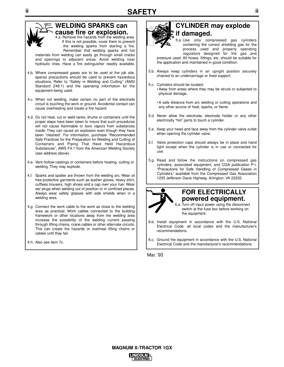 Lincoln Electric 1GX manual Welding Sparks can cause fire or explosion, Cylinder may explode if damaged 