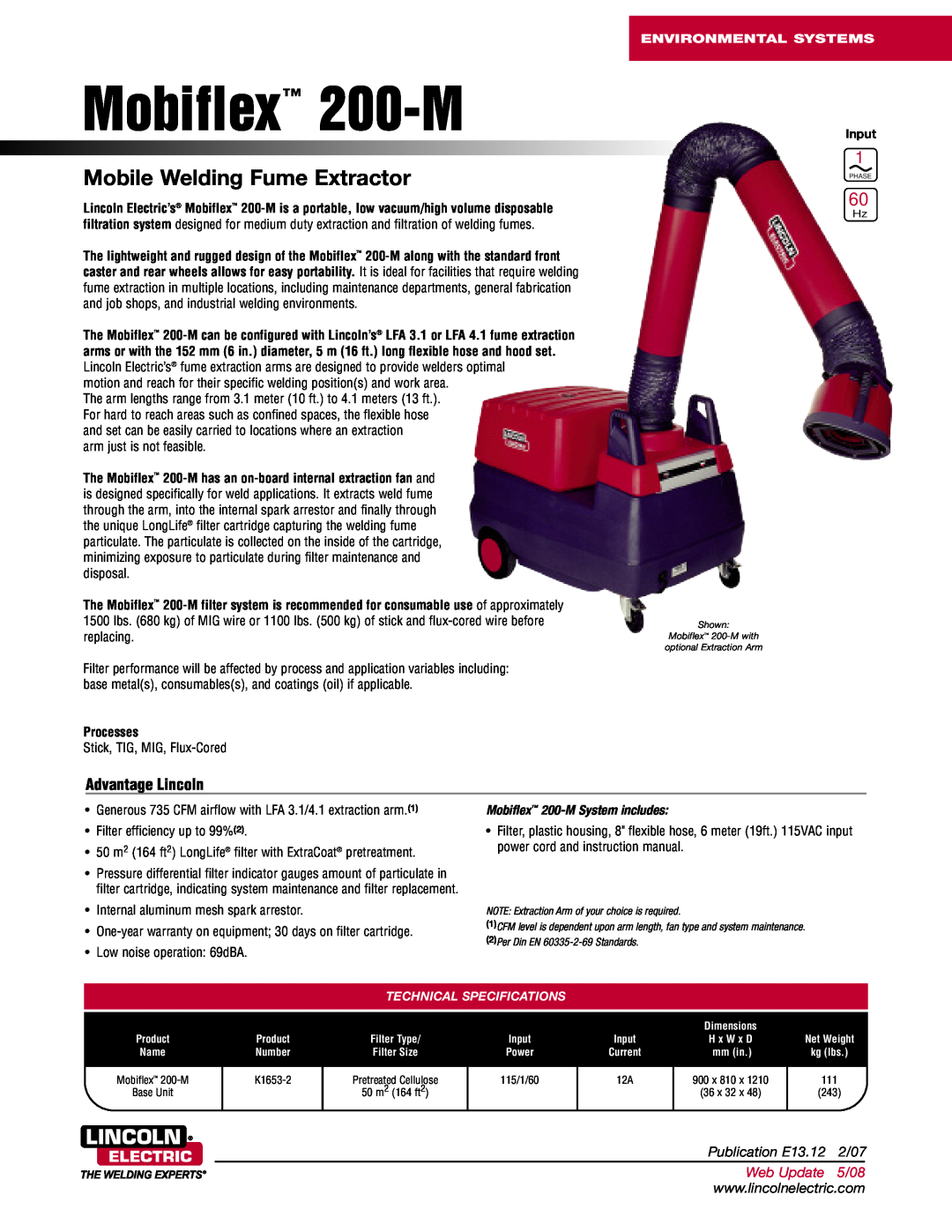 Lincoln Electric warranty Advantage Lincoln, Environmental Systems, Mobiflex 200-M, Mobile Welding Fume Extractor 