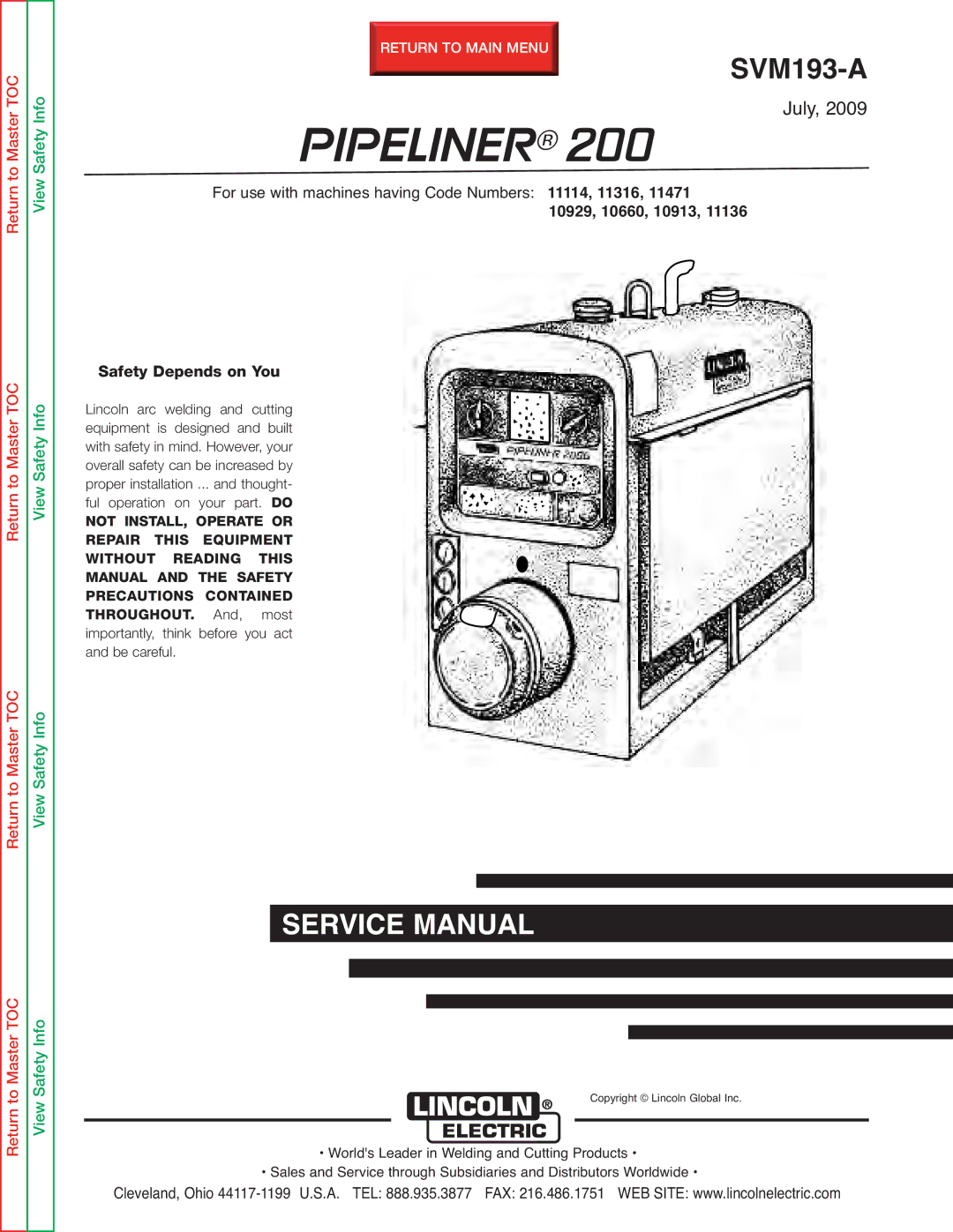 Lincoln Electric 200 service manual Pipeliner 