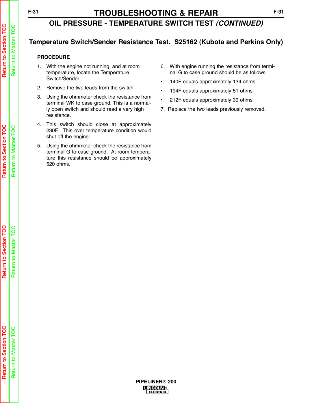 Lincoln Electric 200 service manual Return to Return to Section TOC 