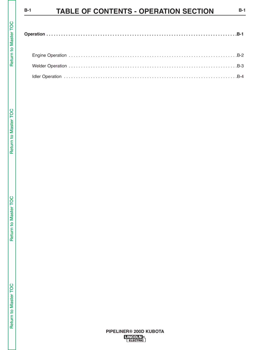 Lincoln Electric 200 service manual Table of Contents Operation Section 