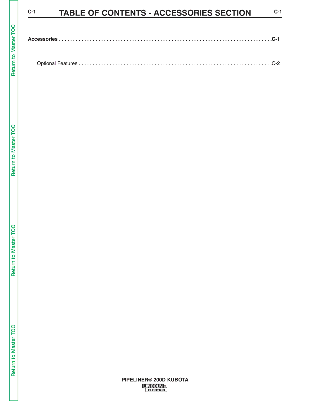 Lincoln Electric 200 service manual Table of Contents Accessories Section 