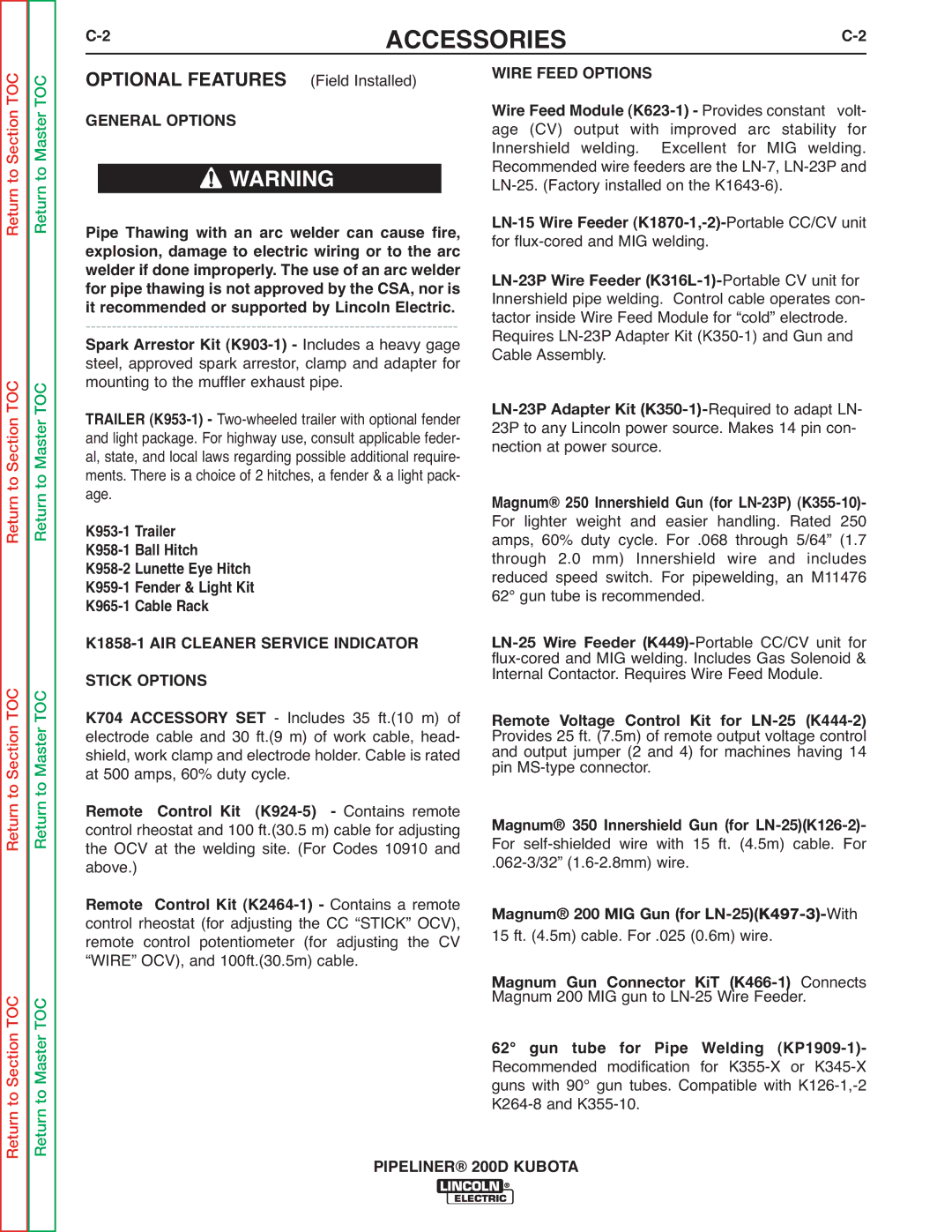 Lincoln Electric 200 service manual Accessories, Wire Feed Options, Wire Feed Module K623-1 Provides constant 