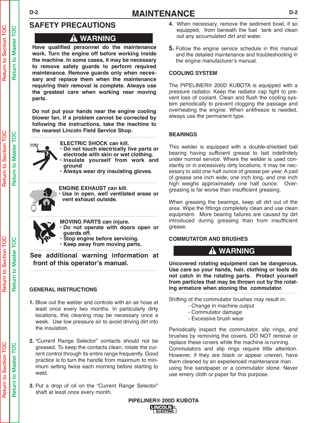 Lincoln Electric 200 service manual Maintenance, Safety Precautions 