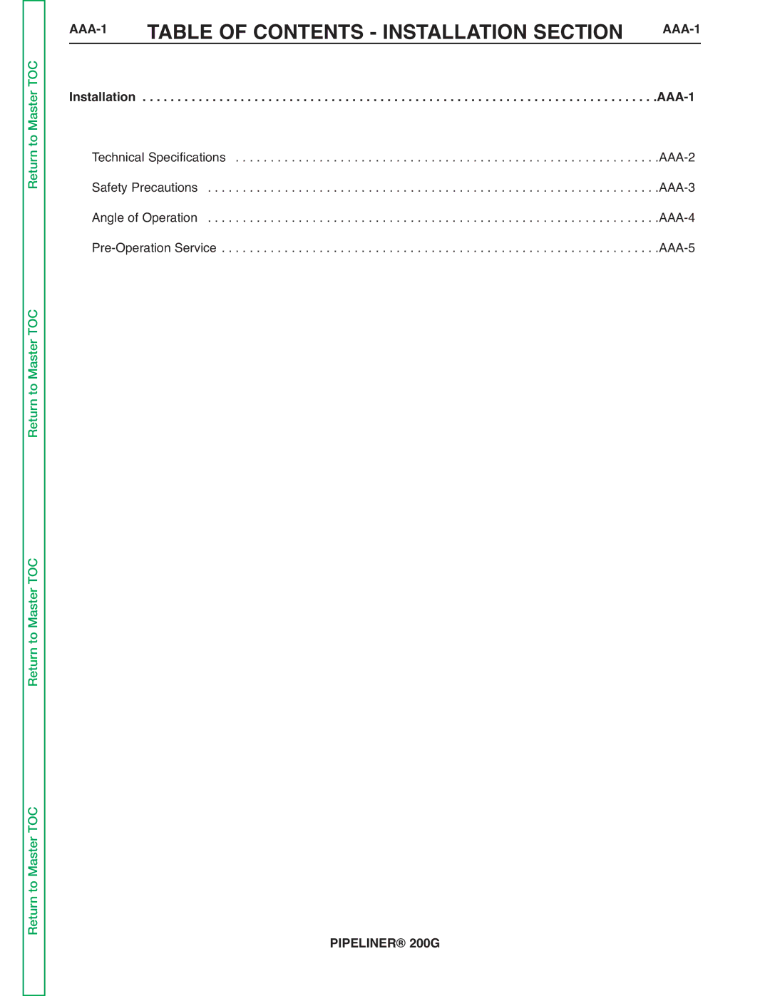 Lincoln Electric 200 service manual AAA-1TABLE of Contents Installation Section AAA-1 