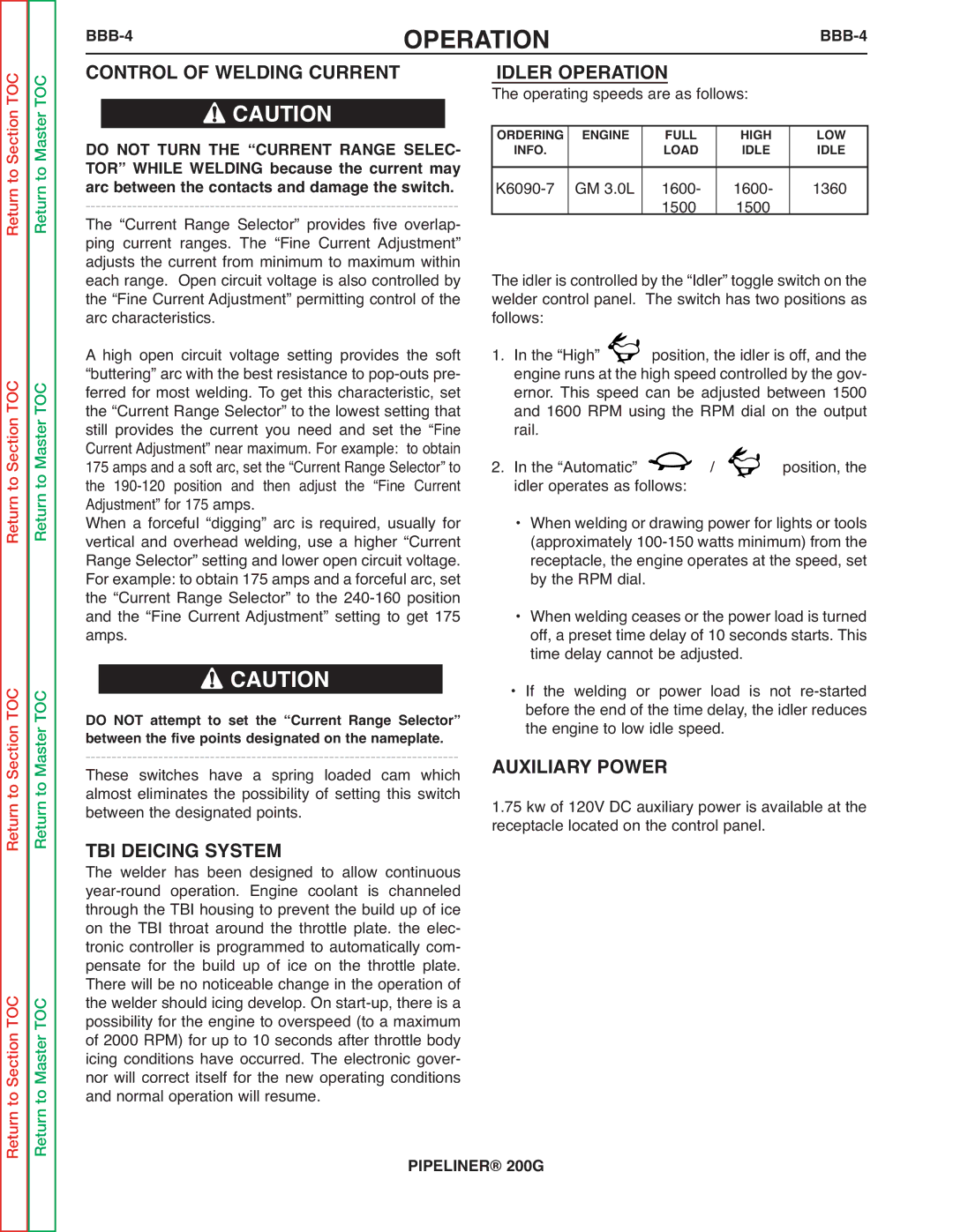 Lincoln Electric 200 service manual Control of Welding Current Idler Operation, TBI Deicing System, BBB-4 