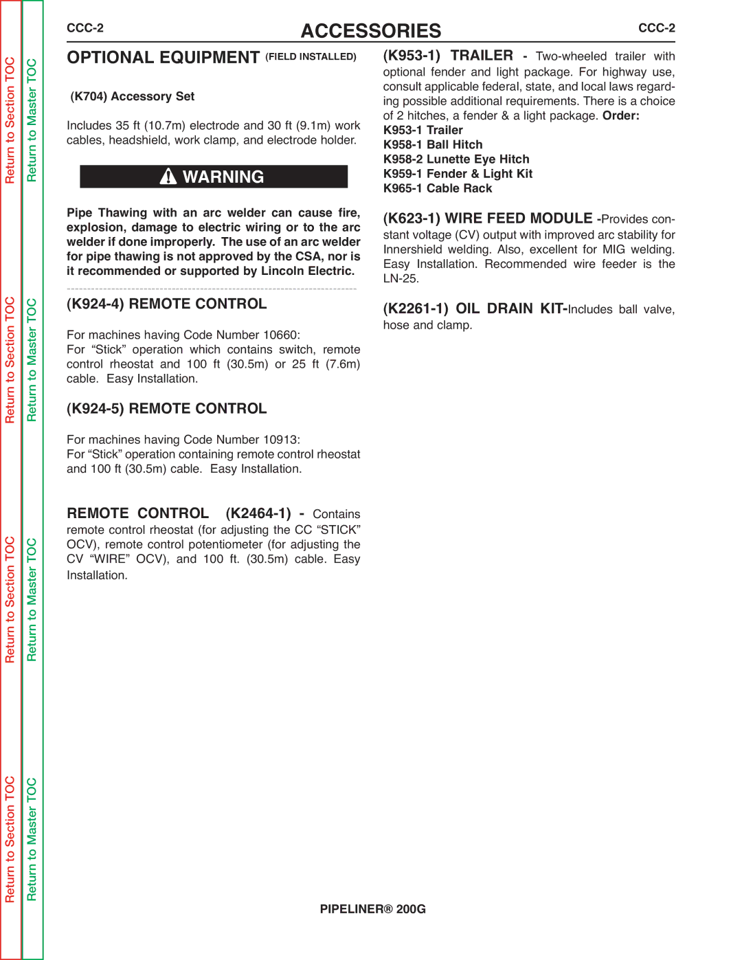 Lincoln Electric 200 service manual Accessories 