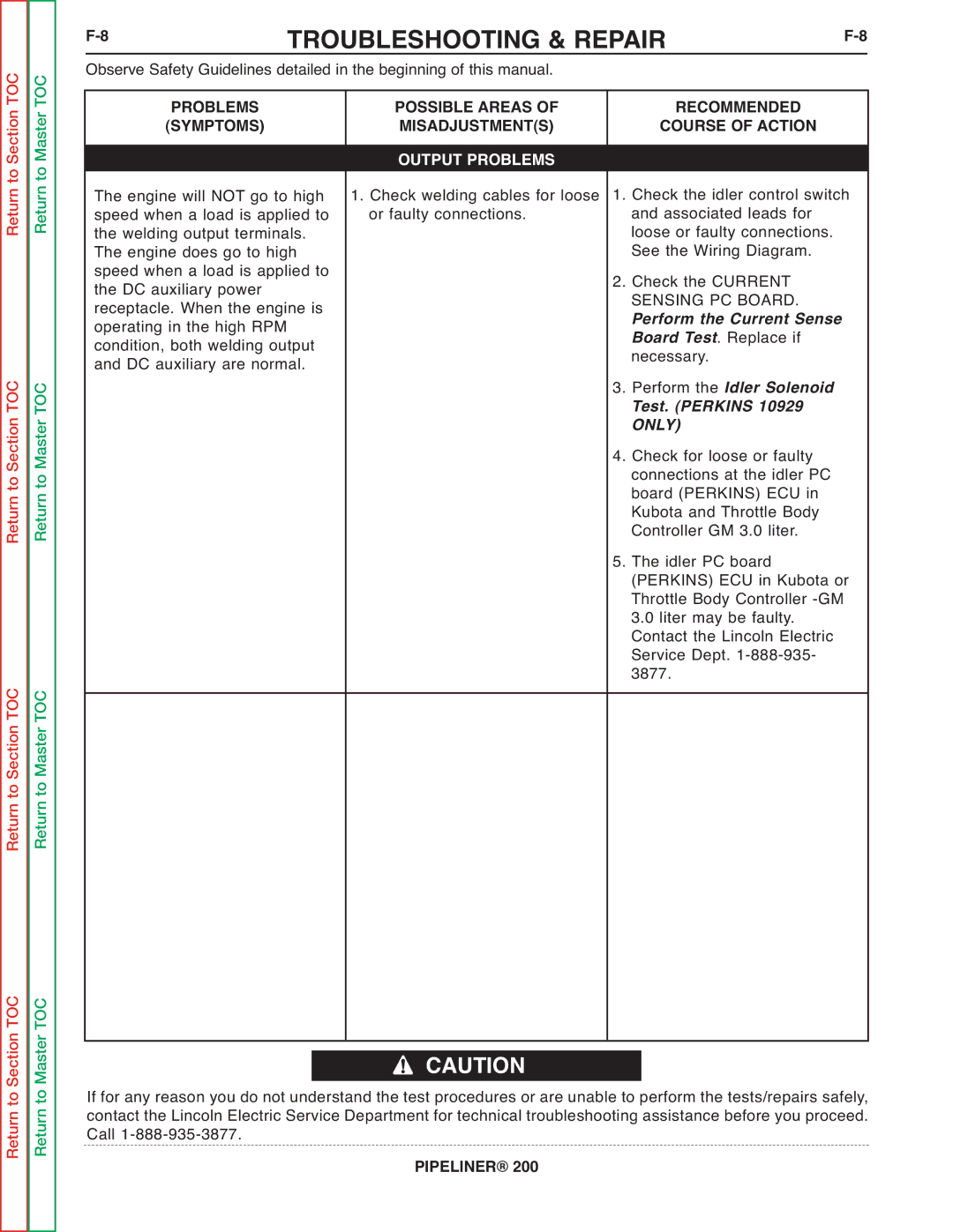 Lincoln Electric 200 service manual Receptacle. When the engine is 