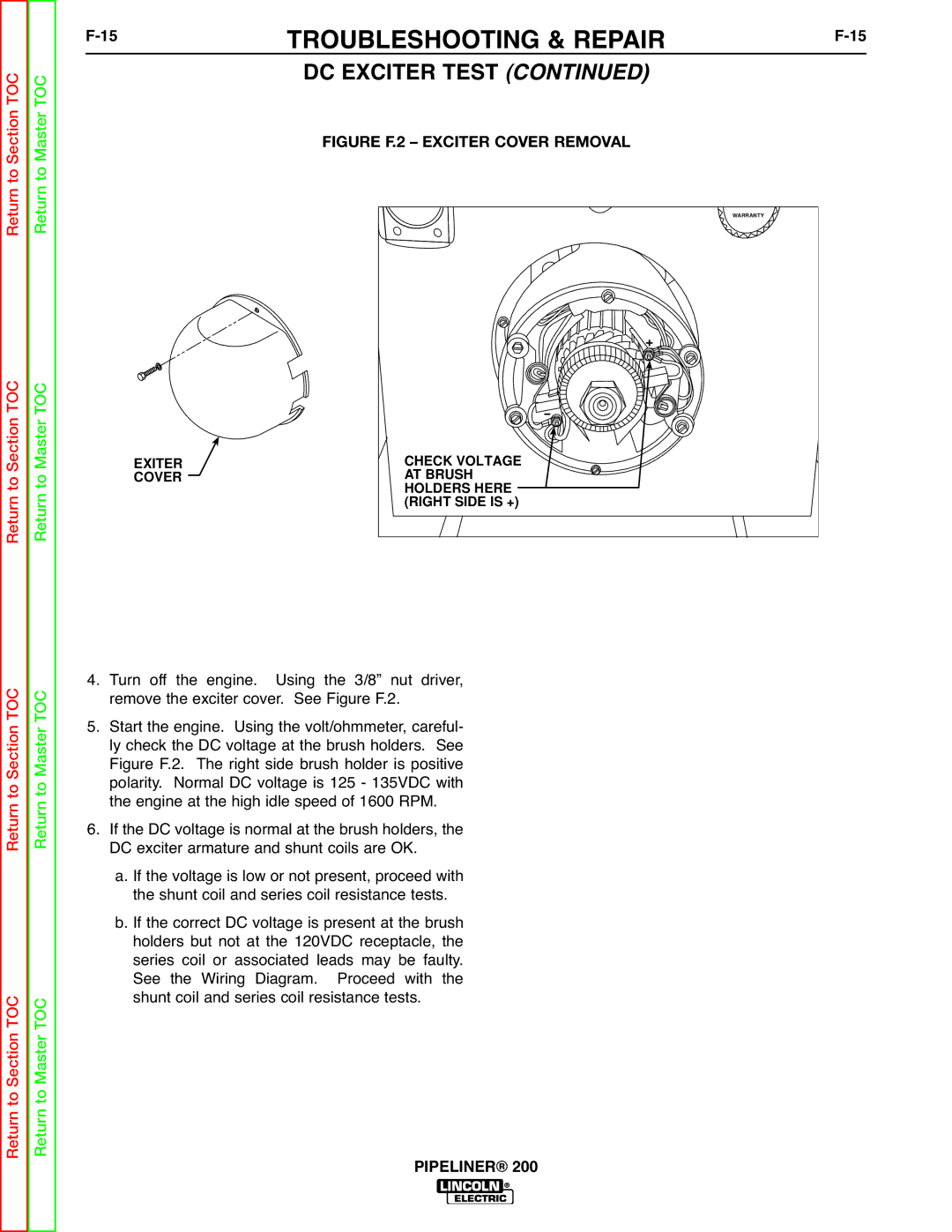 Lincoln Electric 200 service manual 15TROUBLESHOOTING & REPAIRF-15, Figure F.2 Exciter Cover Removal 