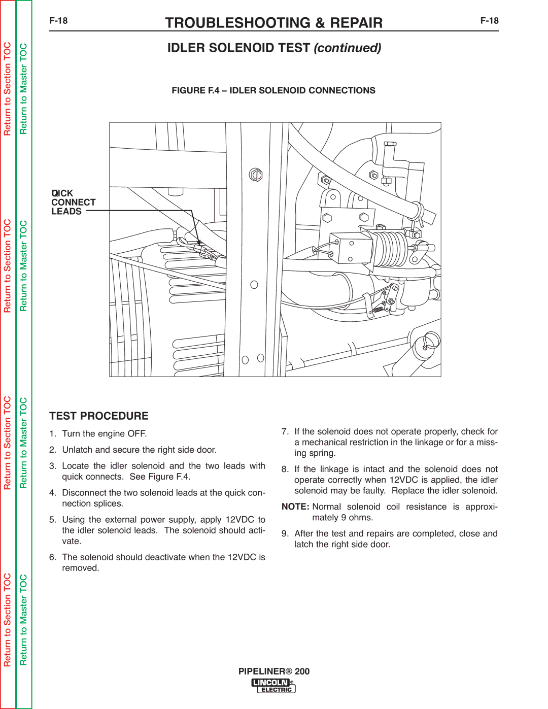 Lincoln Electric 200 service manual Test Procedure, Quick Connect Leads 