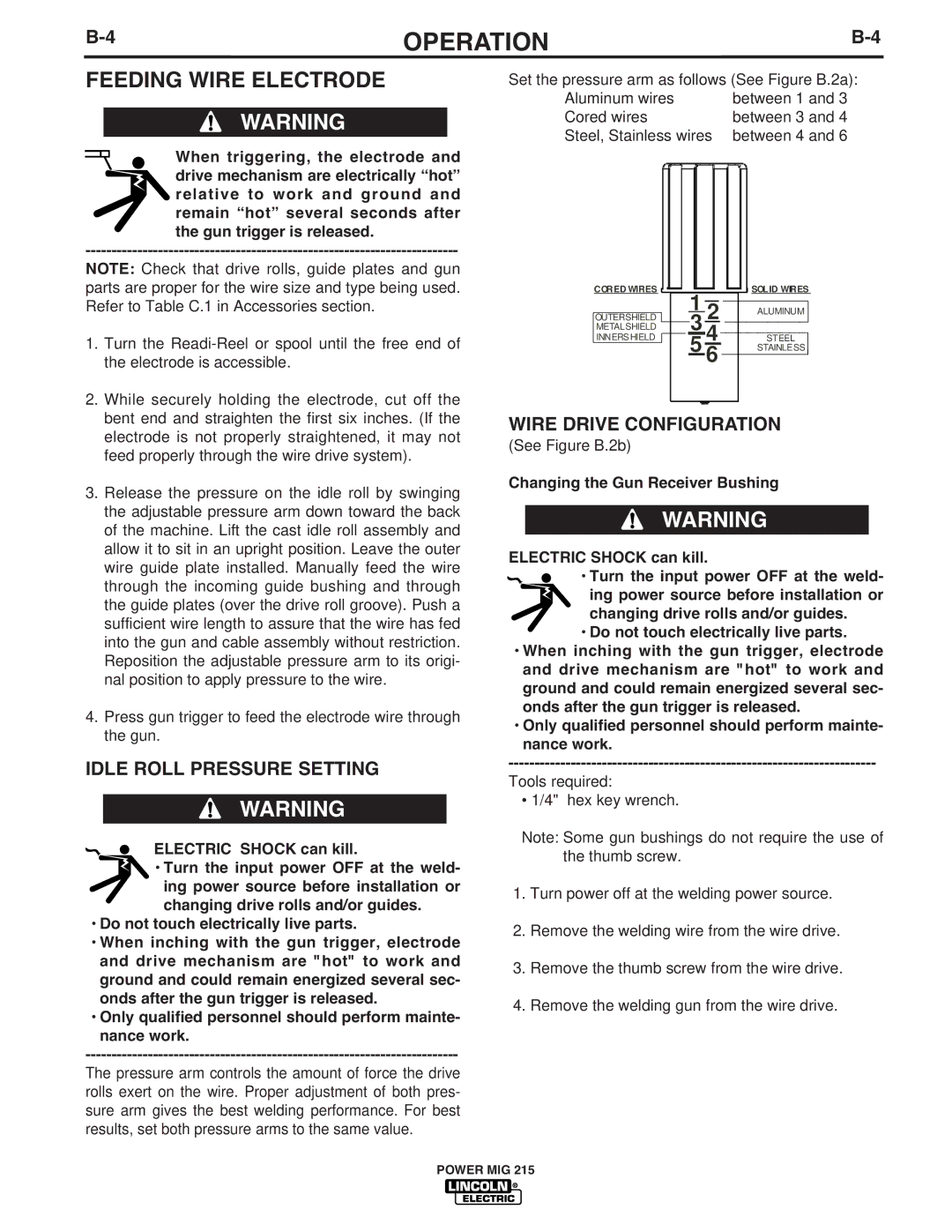 Lincoln Electric 215 manual Feeding Wire Electrode 