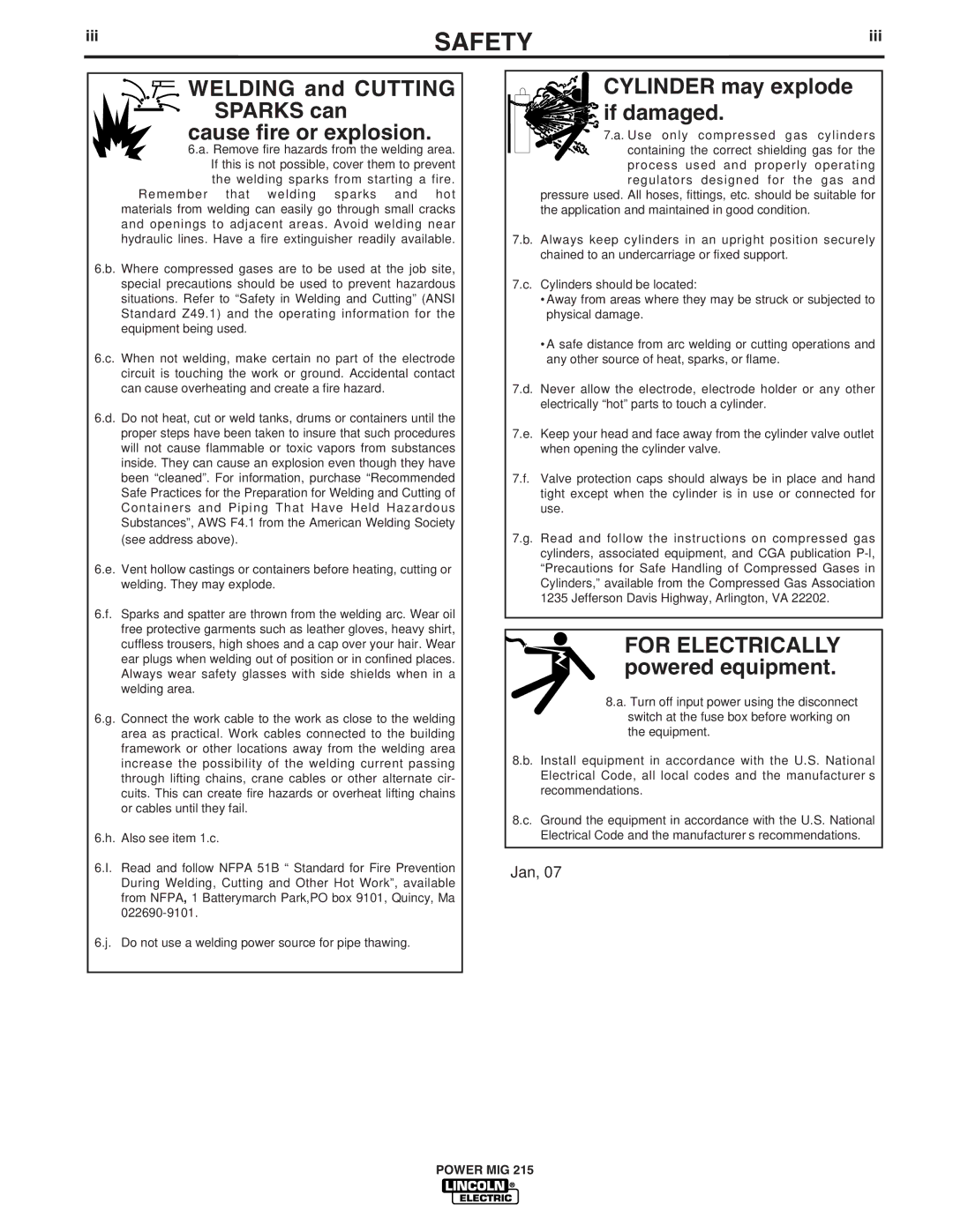 Lincoln Electric 215 manual For Electrically, Iii, Jan 