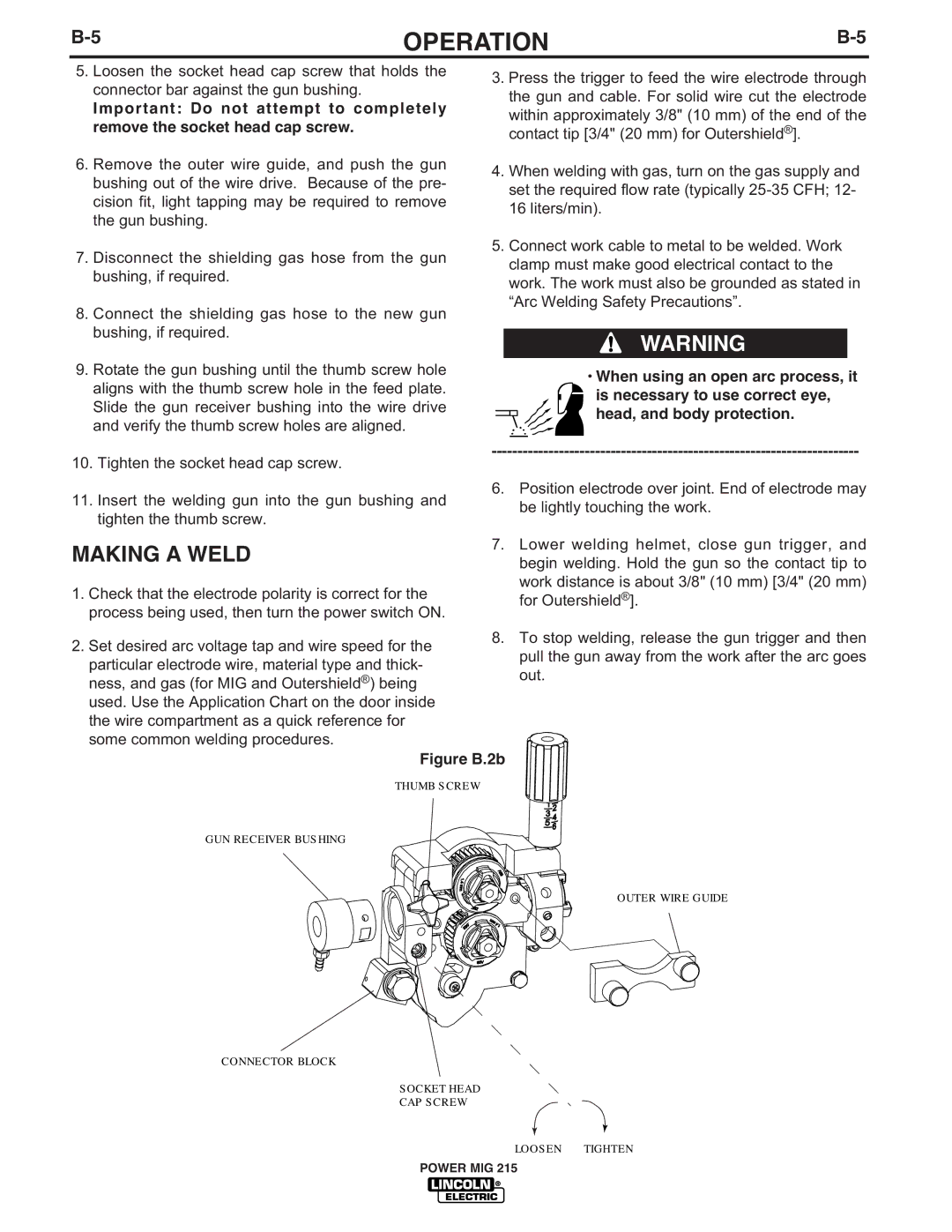 Lincoln Electric 215 manual Making a Weld, Figure B.2b 