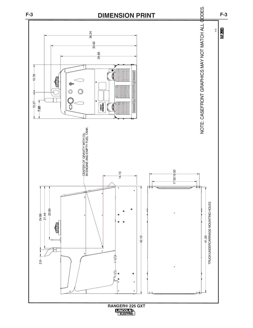 Lincoln Electric 225 GXT manual Dimension Print 