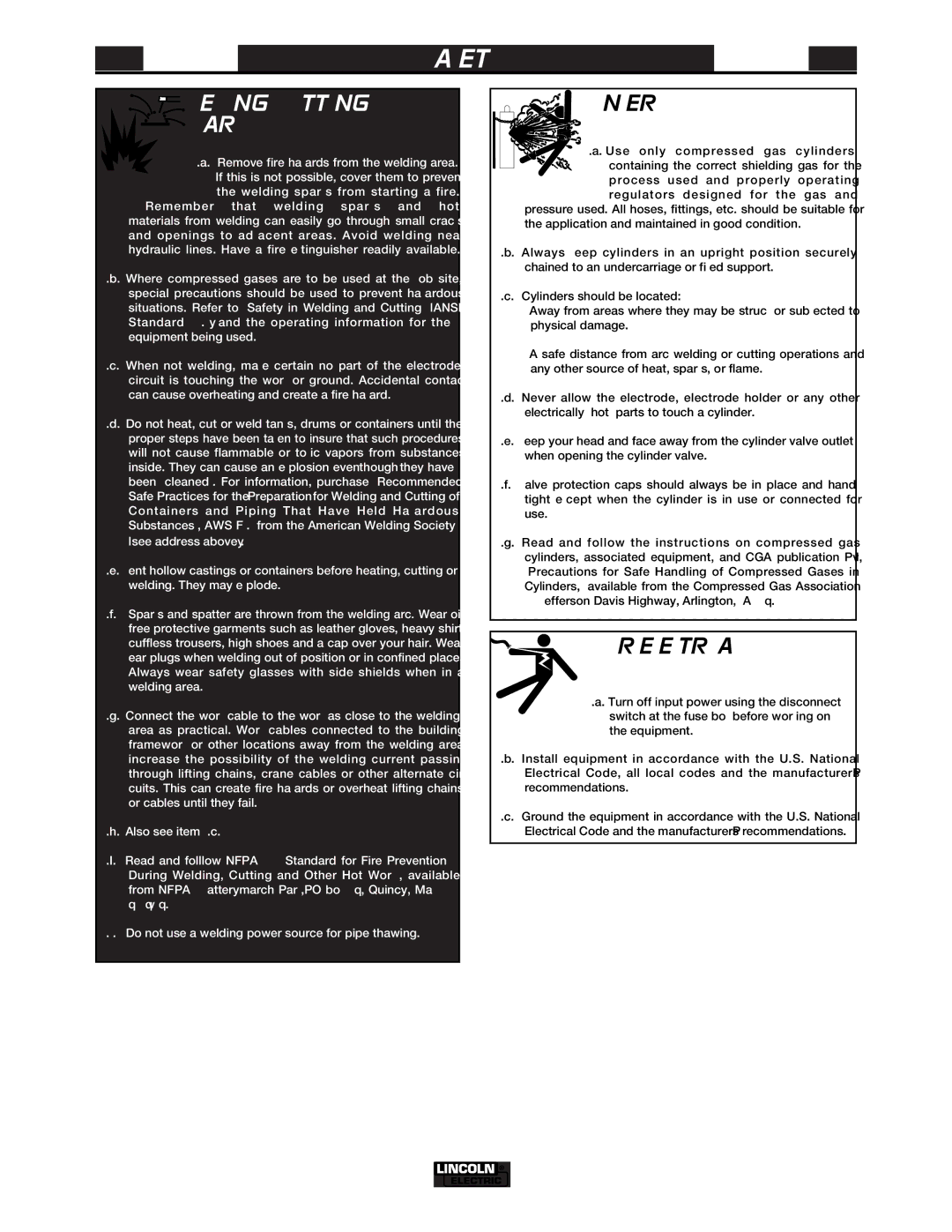 Lincoln Electric 225 GXT manual Welding and Cutting Sparks can Cause fire or explosion, Iii 