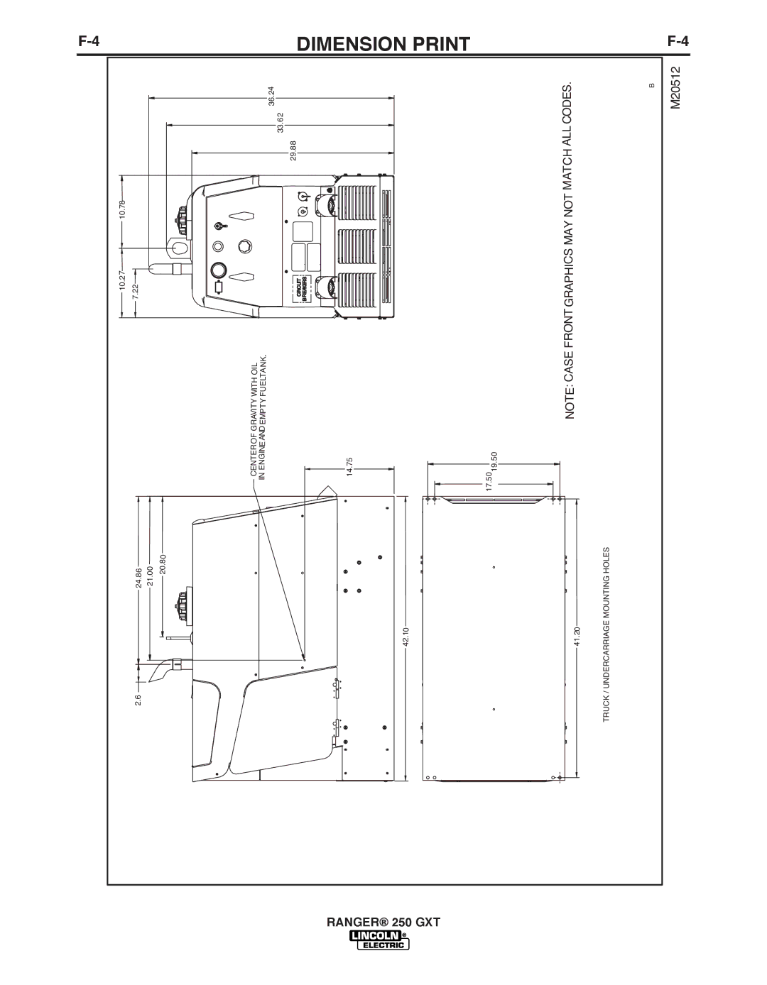 Lincoln Electric 250 GXT manual Dimension, Print, Ranger, Gxt 