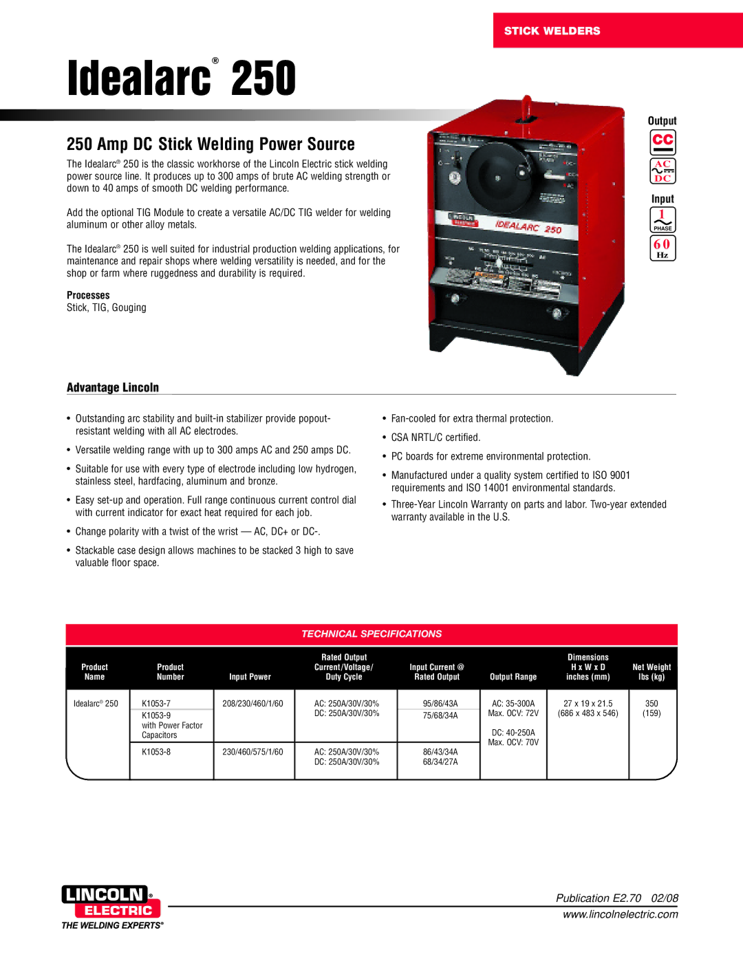 Lincoln Electric 250 warranty Idealarc 