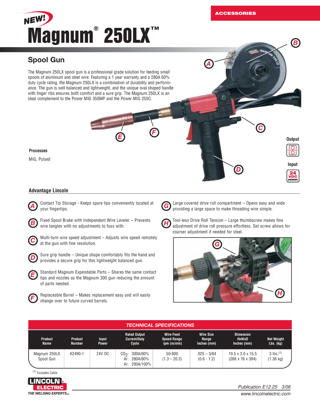 Lincoln Electric 250LX warranty Technical Specifications, Processes 