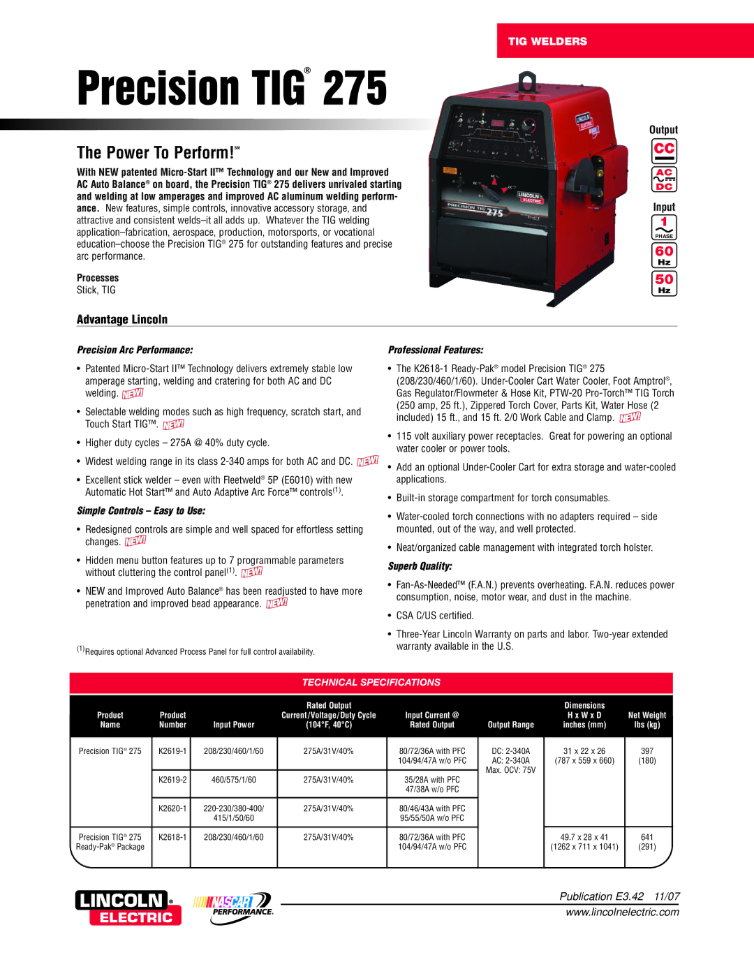 Lincoln Electric 275 warranty Precision TIG 