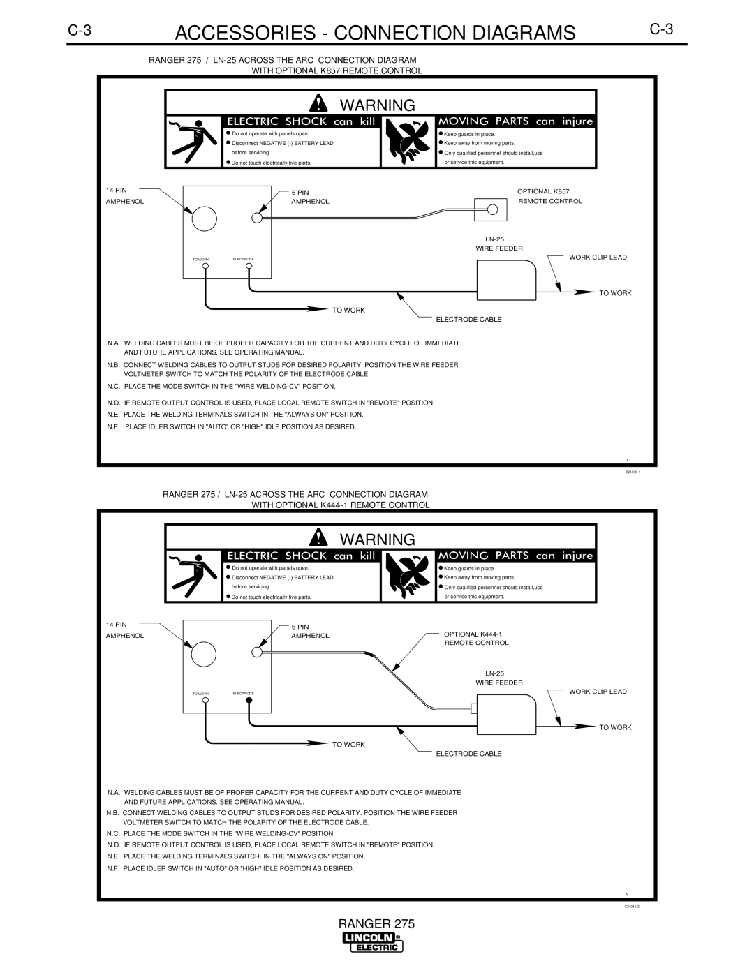 Lincoln Electric 275 manual Accessories Connection Diagrams 