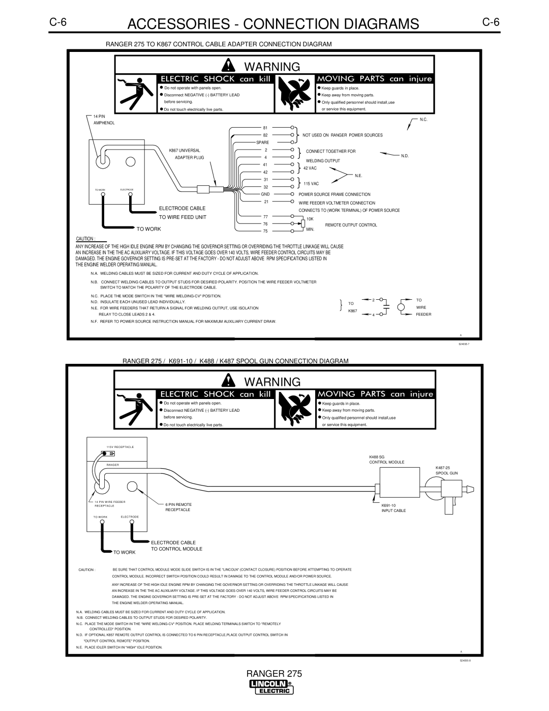 Lincoln Electric manual Ranger 275 to K867 Control Cable Adapter Connection Diagram 