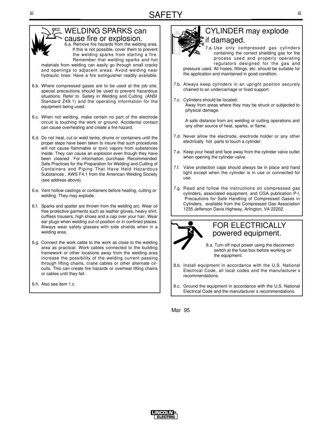 Lincoln Electric 275 manual Cylinder may explode if damaged 
