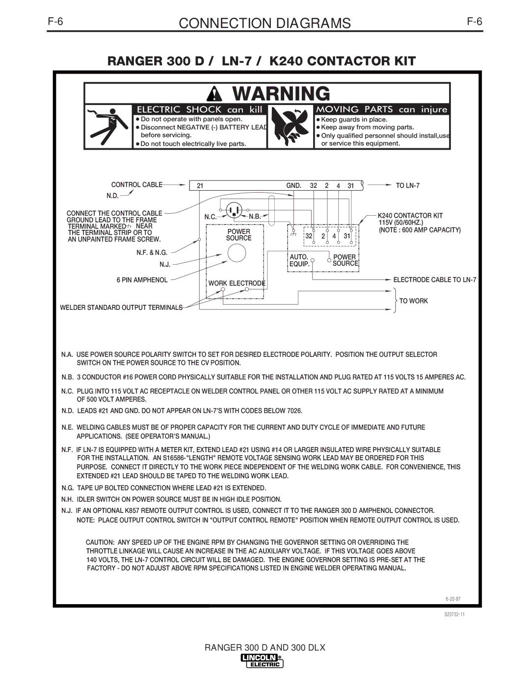 Lincoln Electric 300 DLX manual Ranger 300 D / LN-7 / K240 Contactor KIT 