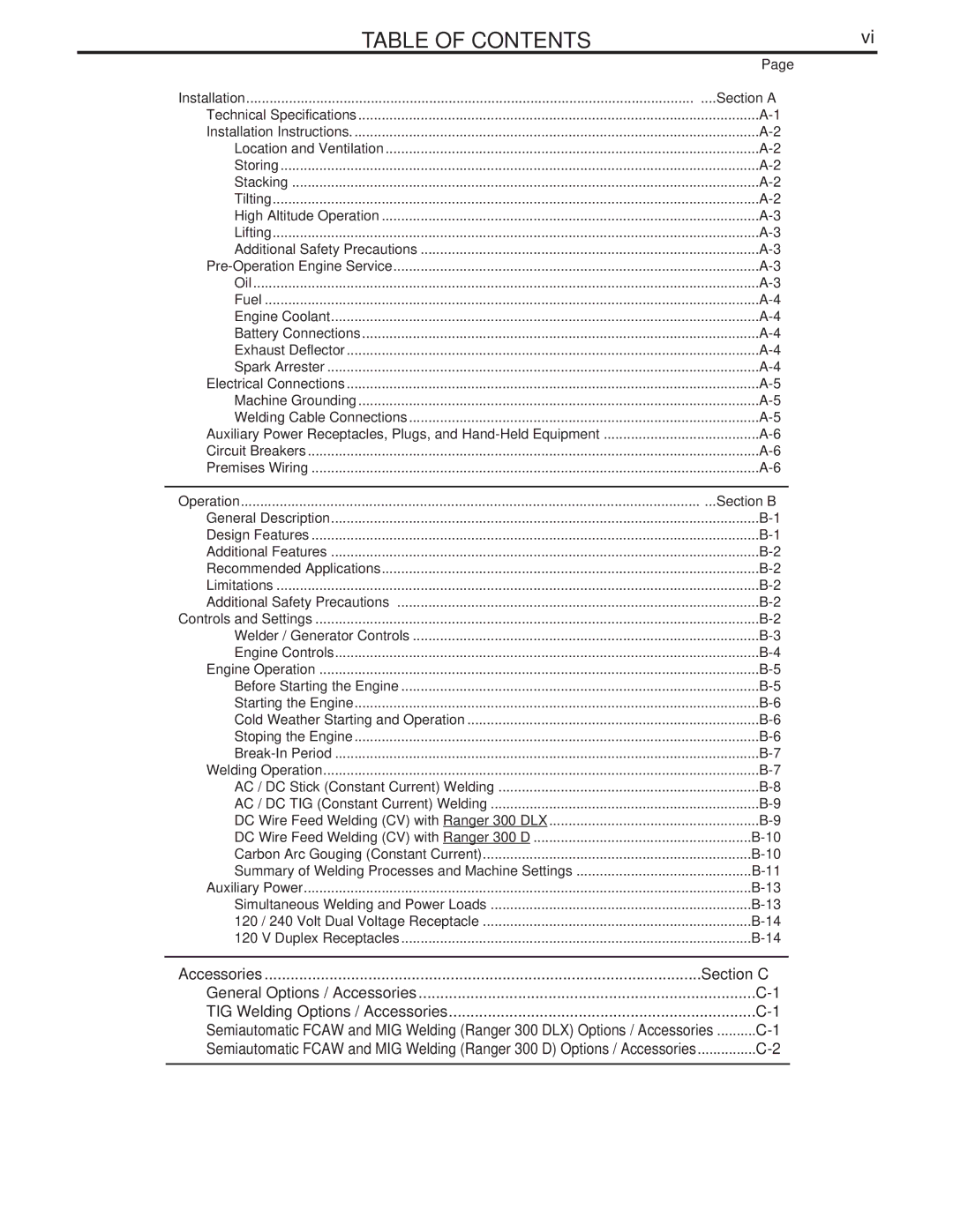 Lincoln Electric 300 DLX manual Table of Contents 