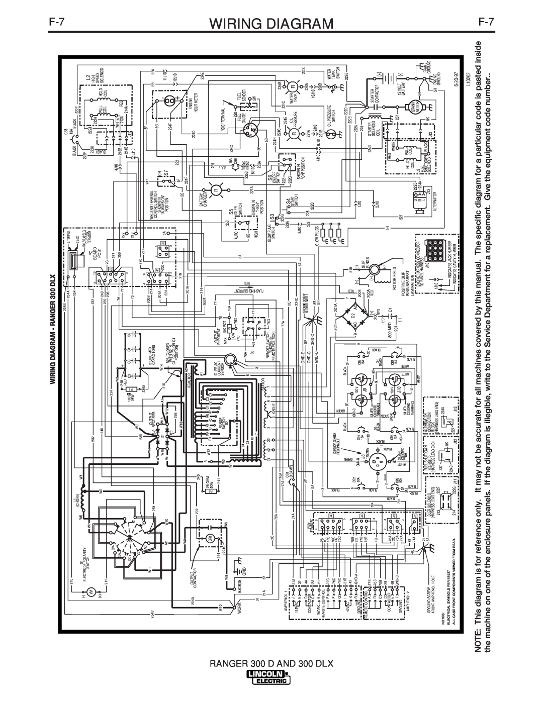 Lincoln Electric manual Wiring, Diagram, Ranger, D AND 300 DLX 
