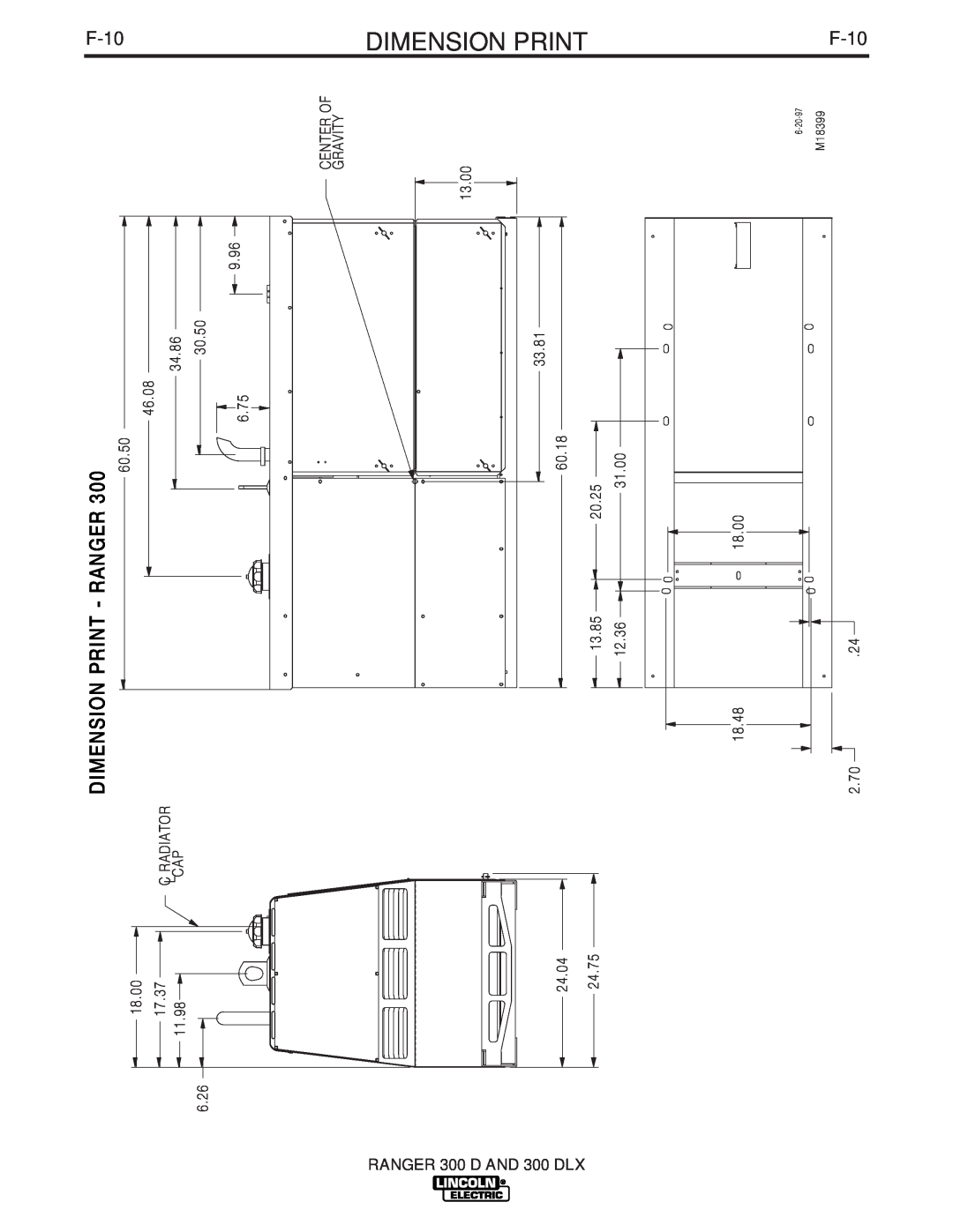 Lincoln Electric 300 DLX manual Dimension, Print, F-10 