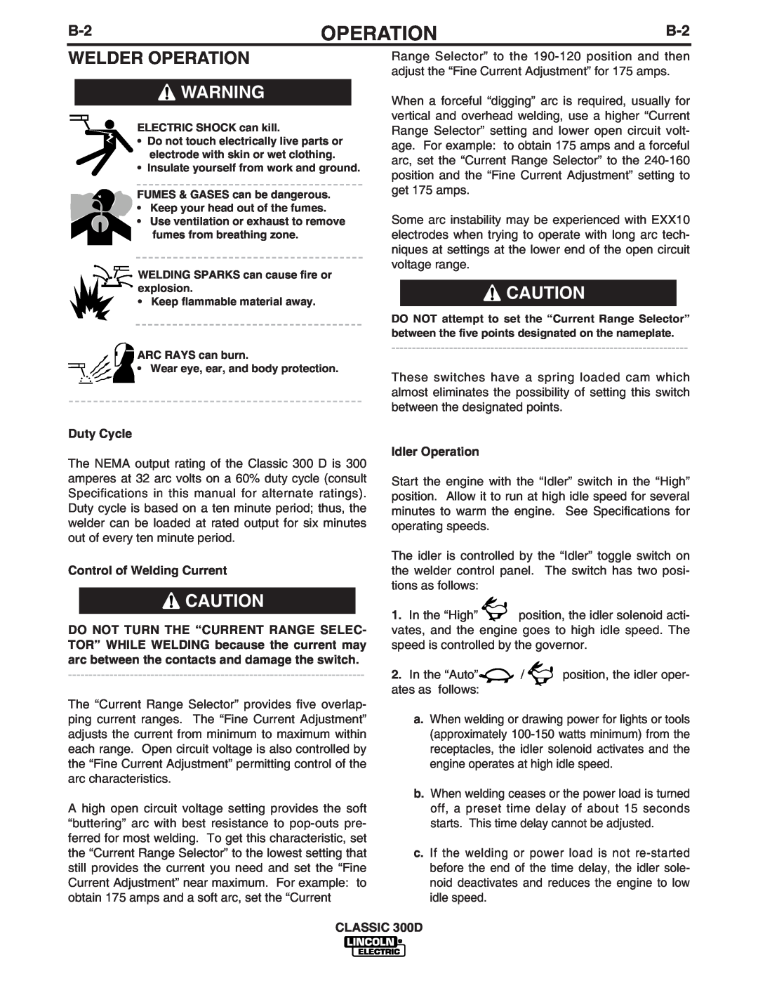 Lincoln Electric 300 D manual Welder Operation 