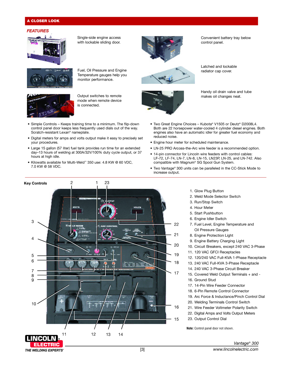 Lincoln Electric 300 technical specifications Features, Key Controls 