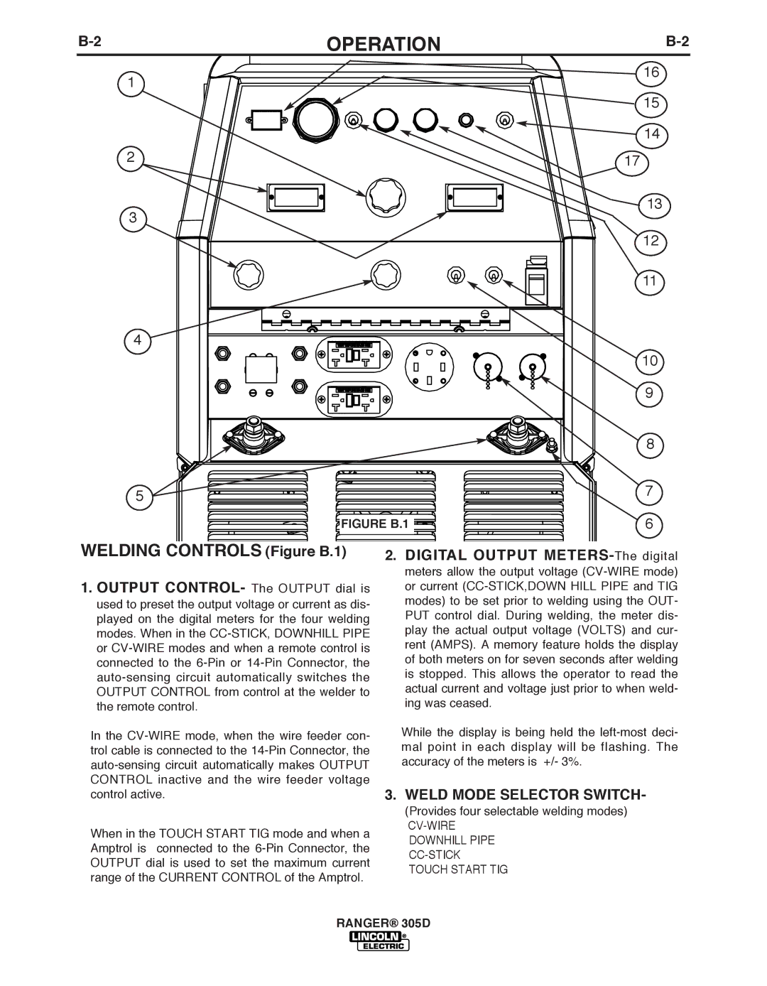 Lincoln Electric 305D manual Welding Controls Figure b.1, Weld Mode Selector Switch 