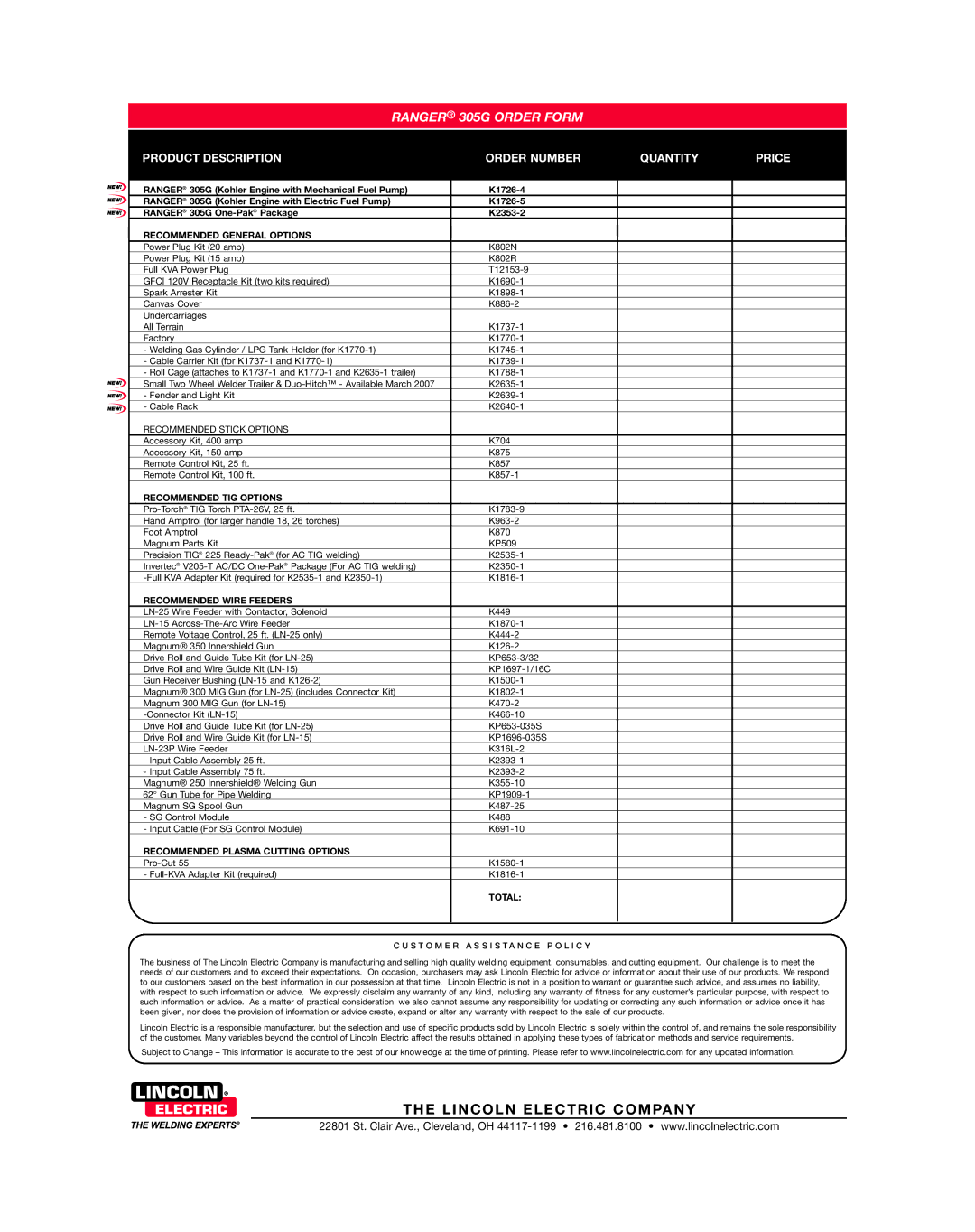 Lincoln Electric 305G dimensions Lincoln Electric Company 