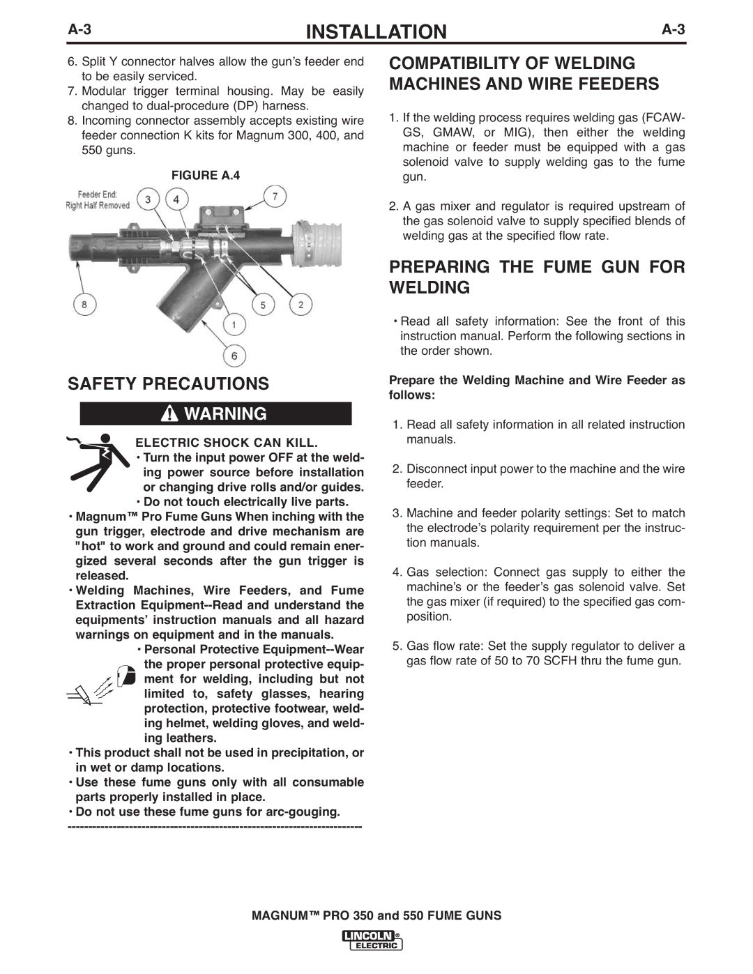 Lincoln Electric 350, 550 manual Safety Precautions, Compatibility of Welding Machines and Wire Feeders 