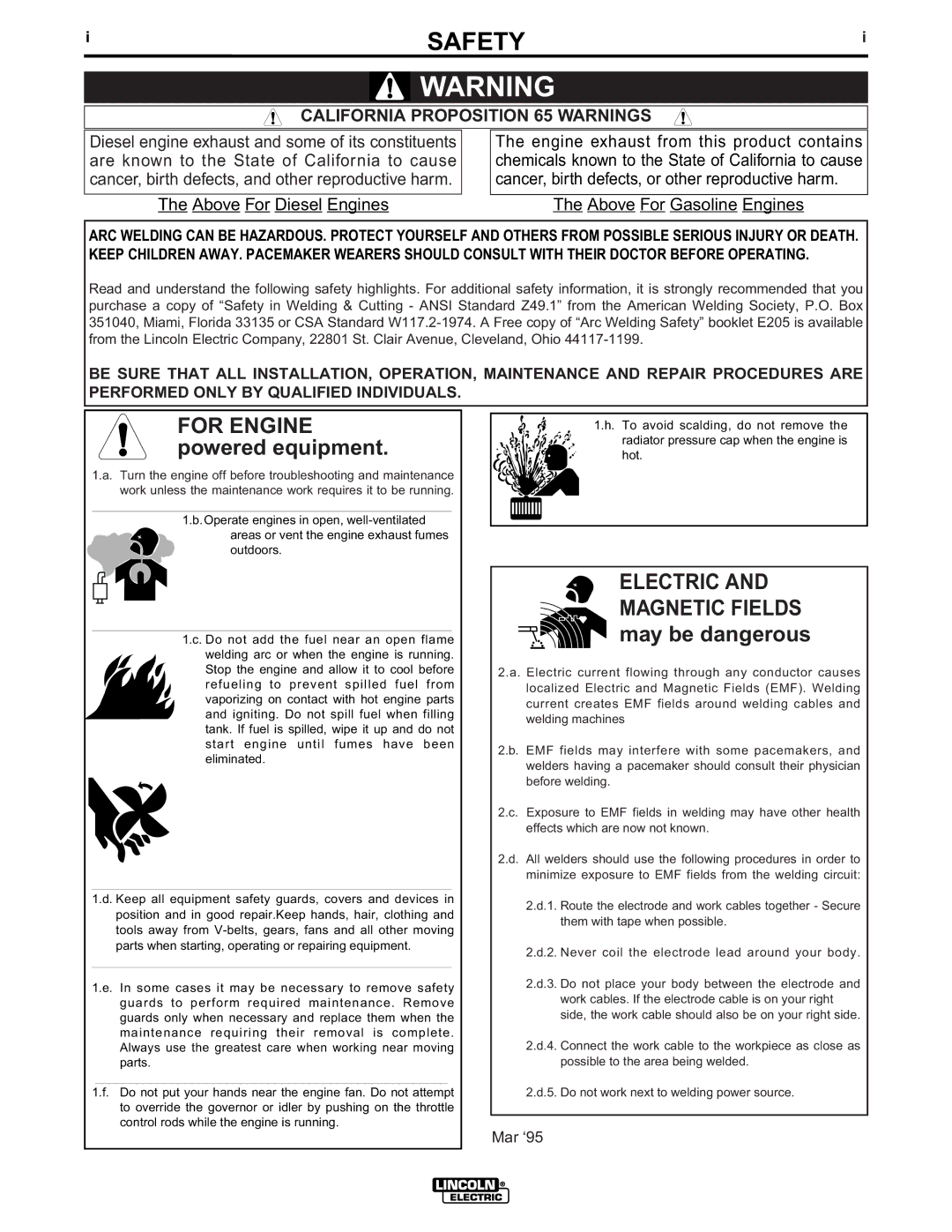 Lincoln Electric 350-SA manual Safety 