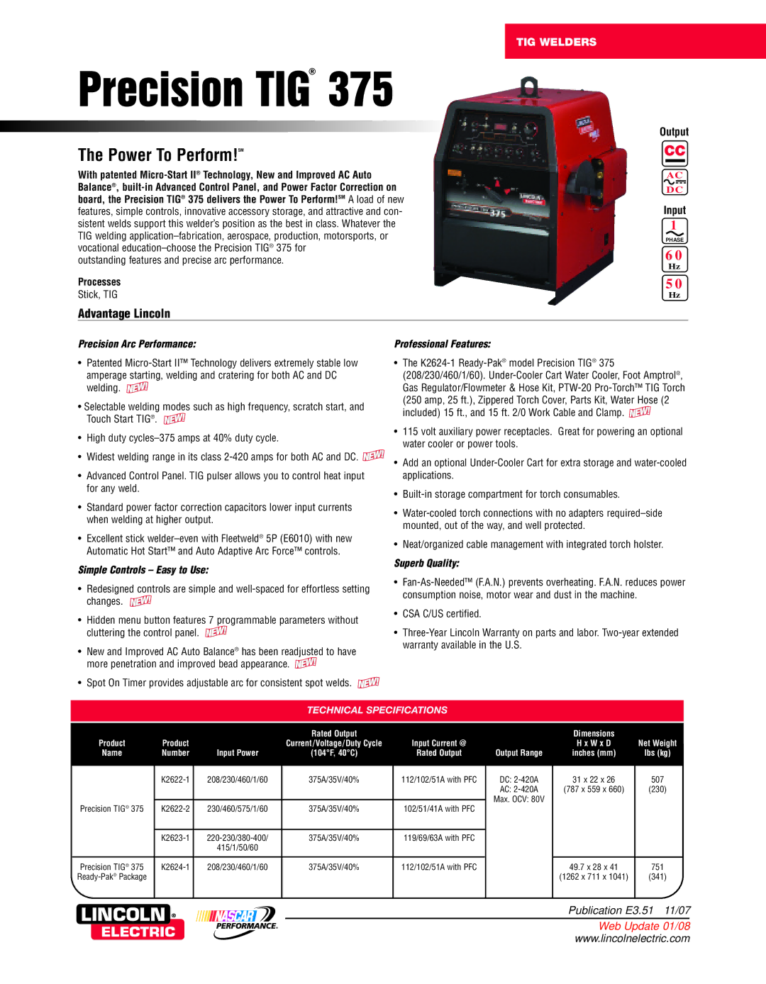 Lincoln Electric 375 warranty Precision TIG 