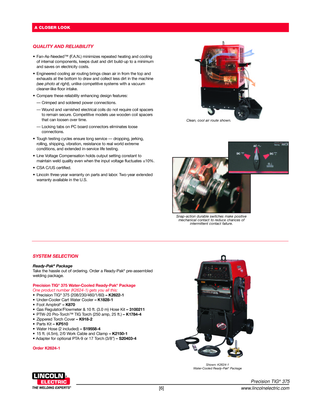 Lincoln Electric 375 warranty Quality and Reliability, System Selection 